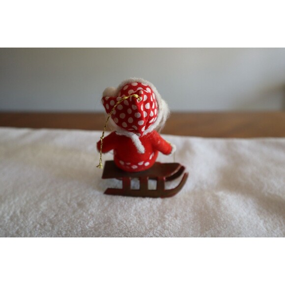 Vtg Christmas Chubby Cheeks Flocked Santa Claus Figure Ornament Plastic Sled 4" - Picture 5 of 11